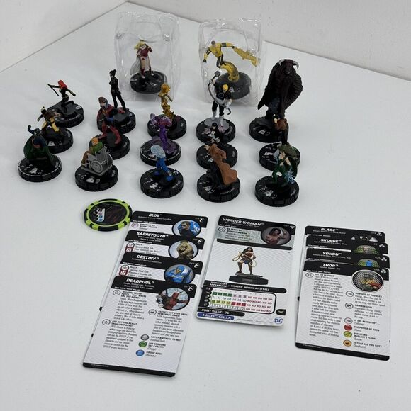 Heroclix Marvel/DC Lot Figures 17 Cards 10, 1 Token Wolverine The Chief Polaris - Picture 2 of 11
